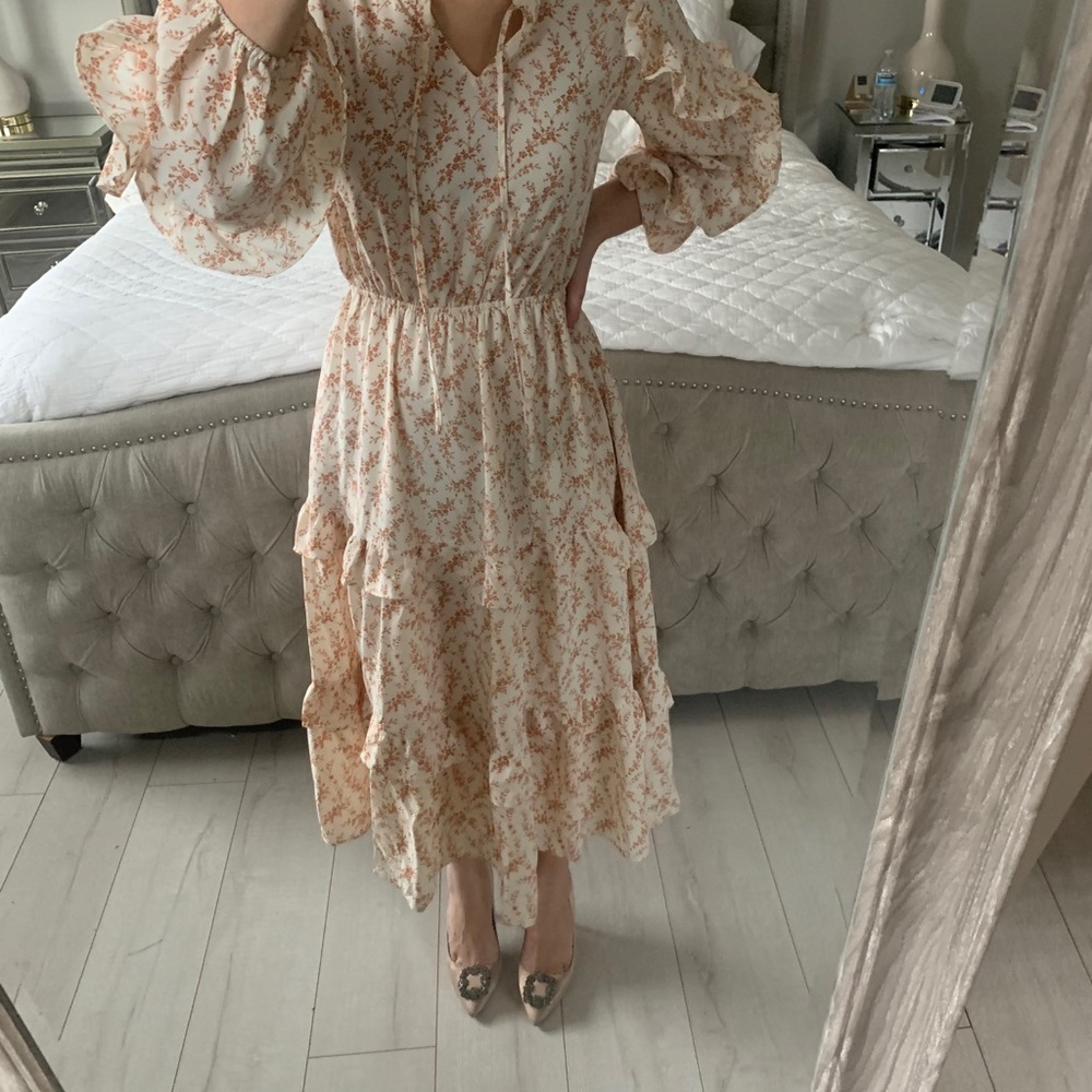 Shop Red Dress Aura Floral Ruffle Midi Dress - Picture 11 of 13